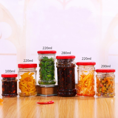 Jars d'emballage en verre de cylindre de 220 ml pour la sauce au chili